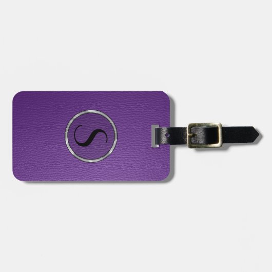 Étiquette À Bagage Monogramme en cuir violet (Devant horizontal)