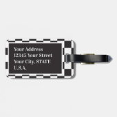 Étiquette À Bagage Monogramme en damier moderne noir et blanc (Dos horizontal)