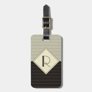 Étiquette À Bagage Monogramme en Gris rétro et en Gris noir