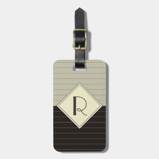 Étiquette À Bagage Monogramme en Gris rétro et en Gris noir (Devant Vertical)