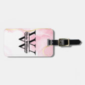 Étiquette À Bagage Monogramme en marbre rose | Parties scintillant d' (Devant horizontal)