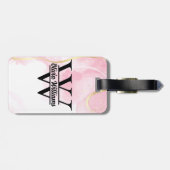 Étiquette À Bagage Monogramme en marbre rose | Parties scintillant d' (Dos horizontal)