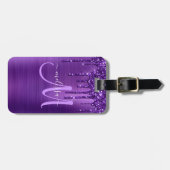 Étiquette À Bagage Monogramme en métal brosse à Parties scintillant à (Devant horizontal)