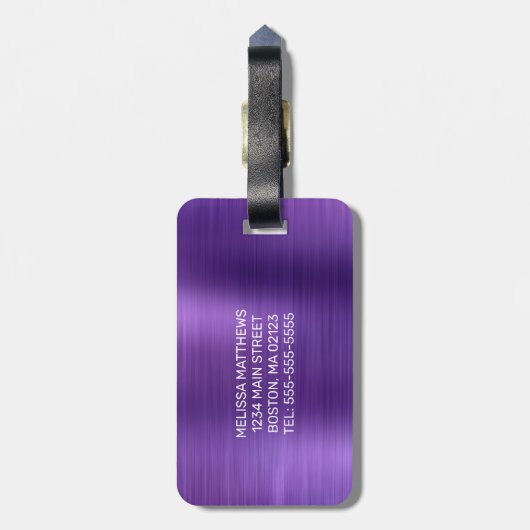 Étiquette À Bagage Monogramme en métal brosse à Parties scintillant à (Dos Vertical)