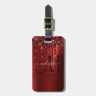 Étiquette À Bagage Monogramme en métal brosse à Parties scintillant r