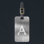 Étiquette À Bagage Monogramme en métal brossé argent Nom et initiale<br><div class="desc">Monogramme d'huile métallique brossée en argent et étiquette de bagage initiale. Cette étiquette de sac est parfaite pour le retour à l'école,  le travail ou le voyage.</div>