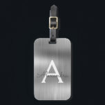 Étiquette À Bagage Monogramme en métal brossé argent Nom et initiale<br><div class="desc">Monogramme d'huile métallique brossée en argent et étiquette de bagage initiale. Cette étiquette de sac est parfaite pour le retour à l'école,  le travail ou le voyage.</div>