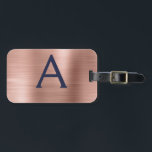 Étiquette À Bagage Monogramme en métal brossé bleu or rose et bleu ma<br><div class="desc">Rose Gold - Blush Pink et Navy Bleu Brossé Métal Foil Monogramme Nom et étiquette initiale de bagage. Cette étiquette de sac est parfaite pour le retour à l'école,  le travail ou le voyage.</div>