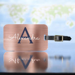 Étiquette À Bagage Monogramme en métal brossé bleu or rose et bleu ma<br><div class="desc">Rose Gold - Blush Pink et Navy Bleu Brossé Métal Foil Monogramme Nom et étiquette initiale de bagage. Cette étiquette de sac est parfaite pour le retour à l'école,  le travail ou le voyage.</div>