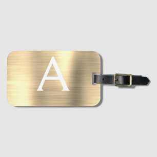 Étiquette À Bagage Monogramme en métal brossé de luxe Nom initial