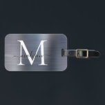 Étiquette À Bagage Monogramme en métal brossé gris argent moderne<br><div class="desc">Tag de sac mou Monogramme en métal brossé gris argent moderne</div>