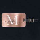 Étiquette À Bagage Monogramme en métal brossé Rose fillette<br><div class="desc">Balise de sac de monogramme en métal brossé rose Rose Rose Rose</div>