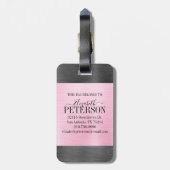Étiquette À Bagage Monogramme en métal brossé rose gris (Dos Vertical)