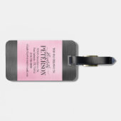 Étiquette À Bagage Monogramme en métal brossé rose gris (Dos horizontal)