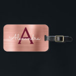 Étiquette À Bagage Monogramme en métal brossé rose or et Bourgogne<br><div class="desc">Rose Gold - Blush Pink et Bourgogne Marsala brossé le nom du monogramme de l'huile de métal brossé et numéro de bagage initial. Cette étiquette de sac est parfaite pour le retour à l'école,  le travail ou le voyage.</div>