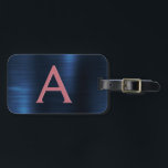 Étiquette À Bagage Monogramme en métal brossé rose or Nom et initiale<br><div class="desc">Rose Gold - Blush Pink et Navy Bleu Brossé Métal Foil Monogramme Nom et étiquette initiale de bagage. Cette étiquette de sac est parfaite pour le retour à l'école,  le travail ou le voyage.</div>