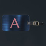 Étiquette À Bagage Monogramme en métal brossé rose or Nom et initiale<br><div class="desc">Rose Gold - Blush Pink et Navy Bleu Brossé Métal Foil Monogramme Nom et étiquette initiale de bagage. Cette étiquette de sac est parfaite pour le retour à l'école,  le travail ou le voyage.</div>