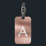 Étiquette À Bagage Monogramme en métal brossé rose or Nom et initiale<br><div class="desc">Rose Gold } Blush Pink brossé Foil Monogramme Nom et étiquette initiale de bagage. Cette étiquette de sac est parfaite pour le retour à l'école,  le travail ou le voyage.</div>