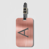 Étiquette À Bagage Monogramme en métal brossé rose or Nom et initiale (Devant Vertical)