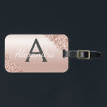 Étiquette À Bagage Monogramme en métal brossé rose or Nom et initiale<br><div class="desc">Rose Gold - Blush Pink Brohed Metal Foil and Sparkle Parties scintillant Monogramme Nom et étiquette initiale de bagage pour une Fête des mariées,  une lune de miel Mariage ou une fête de bachelorette. Cette étiquette de sac est parfaite pour le retour à l'école,  le travail ou le voyage.</div>