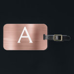 Étiquette À Bagage Monogramme en métal brossé rose or Nom et initiale<br><div class="desc">Rose Gold } Blush Pink brossé Foil Monogramme Nom et étiquette initiale de bagage. Cette étiquette de sac est parfaite pour le retour à l'école,  le travail ou le voyage.</div>