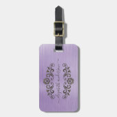 Étiquette À Bagage Monogramme en métal brossé violet Nom Script (Devant Vertical)