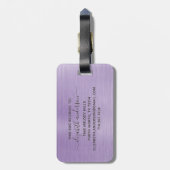 Étiquette À Bagage Monogramme en métal brossé violet Nom Script (Dos Vertical)
