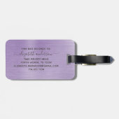Étiquette À Bagage Monogramme en métal brossé violet Nom Script (Dos horizontal)