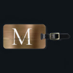 Étiquette À Bagage Monogramme en métal en acier brossé au cuivre or<br><div class="desc">Étiquette de sac en métal brossé en cuivre or</div>