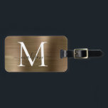 Étiquette À Bagage Monogramme en métal en acier brossé au cuivre or<br><div class="desc">Étiquette de sac en métal brossé en cuivre or</div>