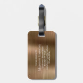 Étiquette À Bagage Monogramme en métal en acier brossé au cuivre or (Dos Vertical)