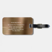 Étiquette À Bagage Monogramme en métal en acier brossé au cuivre or (Dos horizontal)