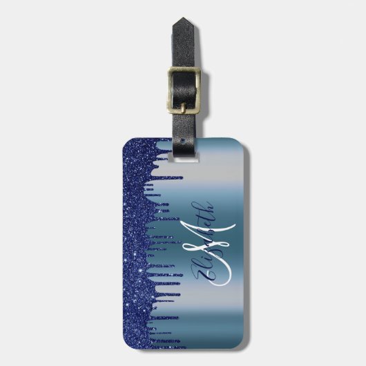 Étiquette À Bagage Monogramme en métal Parties scintillant de la Mari (Devant Vertical)