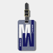 Étiquette À Bagage Monogramme en miroir (initiale et nom) Bleu (Devant Vertical)