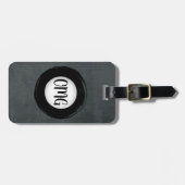 Étiquette À Bagage Monogramme en noir et blanc détendu Grunge moderne (Devant horizontal)