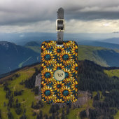 Étiquette À Bagage Monogramme en or et en verre de tournesol Turquois