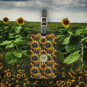 Étiquette À Bagage Monogramme en or et en verre de tournesol Turquois