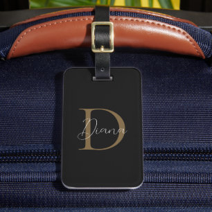 Étiquette À Bagage Monogramme en or Mossy noir de minuit Girl