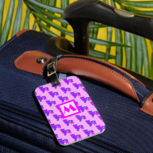 Étiquette À Bagage Monogramme en silhouette rose et bleue Amoureux de