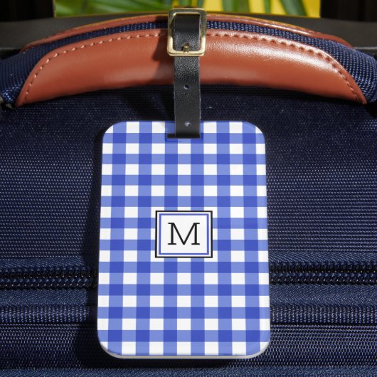 Étiquette À Bagage Monogramme En vichy bleu (Insitu Rectoal 2)