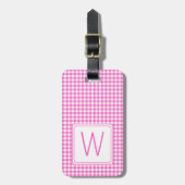 Étiquette À Bagage Monogramme En vichy plaid rose et blanc (Devant Vertical)
