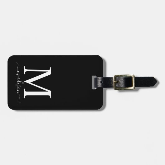 Étiquette À Bagage Monogramme et calligraphie avec Arrière - plan mod (Devant horizontal)