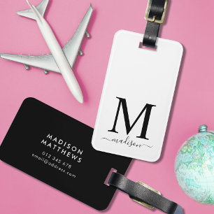 Étiquette À Bagage Monogramme et calligraphie avec Arrière - plan mod