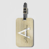 Étiquette À Bagage Monogramme et initiale rayés à huile blanche et or (Devant Vertical)