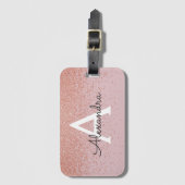 Étiquette À Bagage Monogramme et initiale Rose Gold Glitter (Devant Vertical)