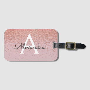 Étiquette À Bagage Monogramme et initiale Rose Gold Glitter