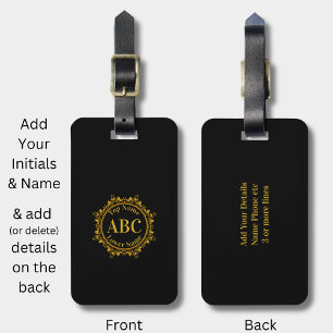 Étiquette À Bagage Monogramme et nom à trois lettres dans cadre cercl