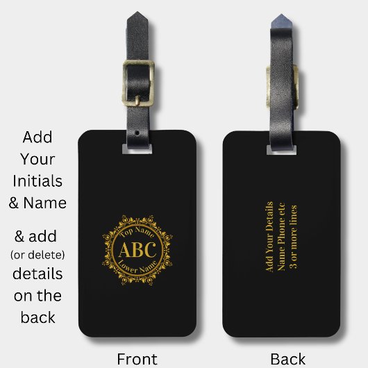 Étiquette À Bagage Monogramme et nom à trois lettres dans cadre cercl