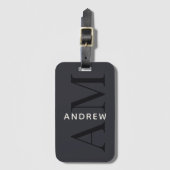 Étiquette À Bagage Monogramme et nom bleu élégant (Devant Vertical)