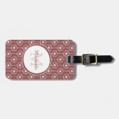 Étiquette À Bagage Monogramme et nom des coeurs Brown rouges élégants (Devant horizontal)